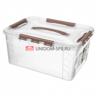 Ящик для хранения универсальный "GRAND BOX" 15,3л, с замками и ручкой 390*290*180мм, коричневый     (4)     32004