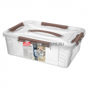Ящик для хранения универсальный "GRAND BOX" 10л, с замками и ручкой 390*290*124мм, коричневый     (6)     32003