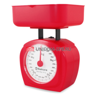 Весы кухонные механические нагрузка 5кг, цена деления 40г, прочная пластик.чаша, цвет оранжевый, красный     (1)     SA-6017R/А