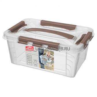 Ящик для хранения универсальный "GRAND BOX" 4,2л, с замками и ручкой 290*190*124мм, коричневый     (12)     32001