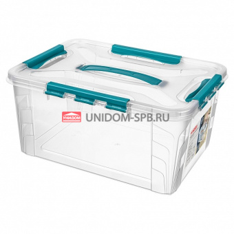 Ящик для хранения универсальный "GRAND BOX" 15,3л, с замками и ручкой 390*290*180мм, голубой     (4)     32004
